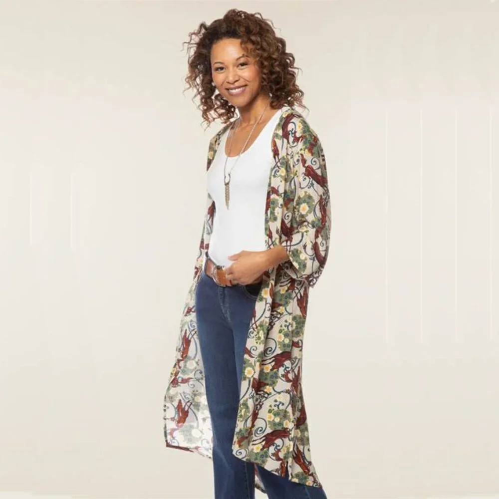 Kerrits EQL Horse Print Duster M/L Horses,  Flowers, Scroll print 100% Viscose - Picture 2 of 7